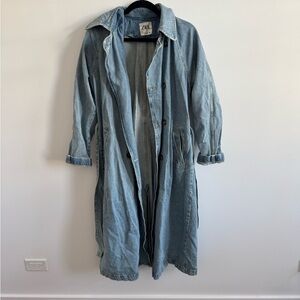 Zara Size S Light Blue Denim Trench Coat